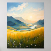 Golden Field and River at Sunset ポスター (正面)