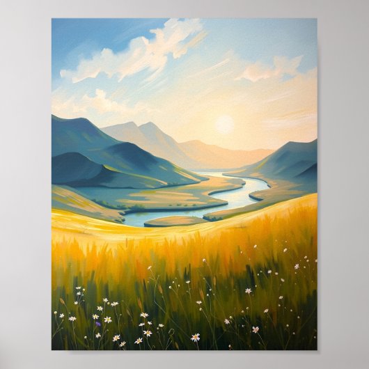 Golden Field and River at Sunset ポスター (正面)