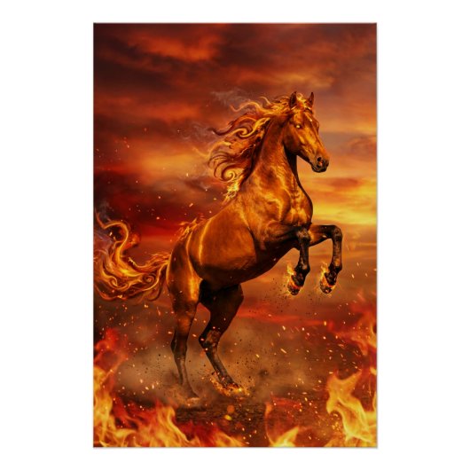 Golden Fire Stallion – Powerful Fantasy Poster ポスター (正面)