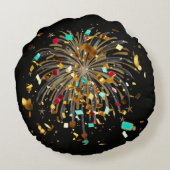 Golden Fireworks & Confetti Celebration ラウンドクッション (裏面)