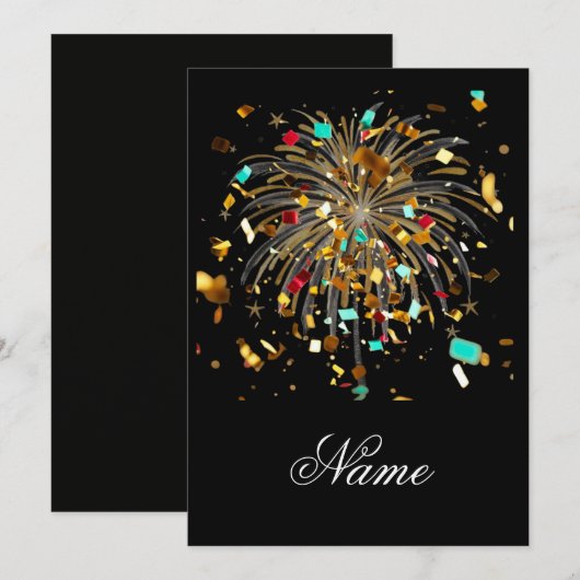 Golden Fireworks & Confetti Celebration 招待状 (正面/裏面)