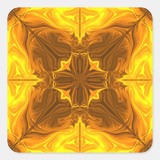 Golden Flame Kaleidoscope Fractal Art スクエアシール (正面)