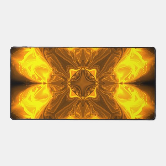 Golden Flame Kaleidoscope Fractal Art デスクマット (正面)