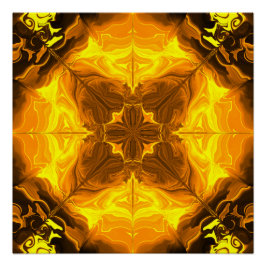 Golden Flame Kaleidoscope Fractal Art ポスター
