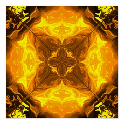 Golden Flame Kaleidoscope Fractal Art ポスター (正面)