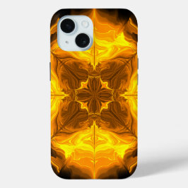 Golden Flame Kaleidoscope Fractal Art iPhone 15ケース