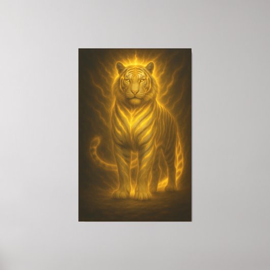Golden Flame White Tiger – High-End Fantasy Art Pa キャンバスプリント (正面)