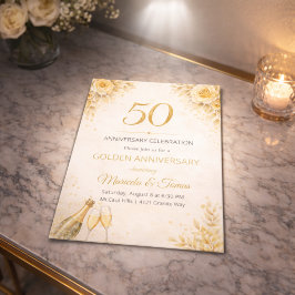Golden Floral 50th Anniversary Invitation 招待状