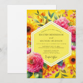 Golden Floral Bloom Wedding 招待状 (正面/裏面)