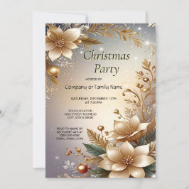 Golden Floral Holiday Party Invitation 招待状