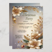 Golden Floral Holiday Party Invitation 招待状 (正面/裏面)