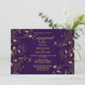 Golden Floral Leaves Purple Engagement Party 招待状 (スタンド正面)