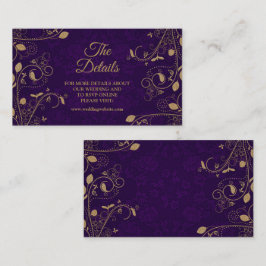 Golden Floral Leaves Purple Modern Wedding Detail エンクロージャーカード