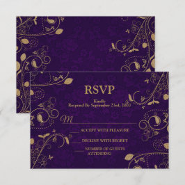 Golden Floral Leaves Purple Modern Wedding Party 出欠カード