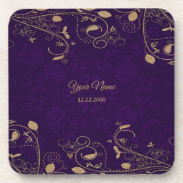 Golden Floral Leaves Purple Wedding Party Modern コースター