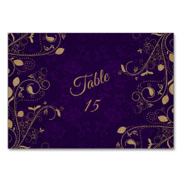 Golden Floral Leaves Purple Wedding Party Modern テーブルナンバー