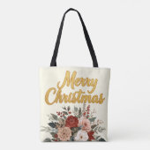 Golden Floral Merry Christmas Bouquet トートバッグ (裏面)