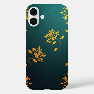 Golden Floral Motif iPhone Case 16 Plusケース