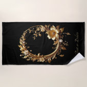 Golden Floral Ornate Beach Towel ビーチタオル (正面)