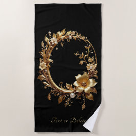 Golden Floral Ornate Beach Towel ビーチタオル