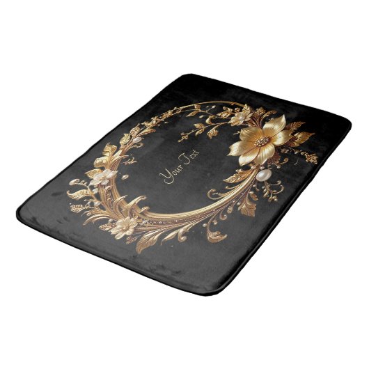 Golden Floral Ornate Frame Bath Mat バスマット (アングル)