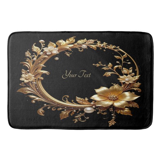 Golden Floral Ornate Frame Bath Mat バスマット (正面)