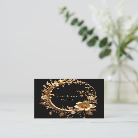 Golden Floral Ornate Frame Business Card 名刺 (スタンド正面)