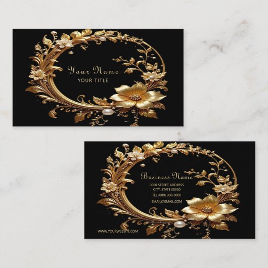 Golden Floral Ornate Frame Business Card 名刺 (正面/裏面)