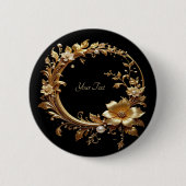 Golden Floral Ornate Frame Button 缶バッジ (正面)