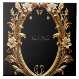 Golden Floral Ornate Frame Ceramic Tile タイル