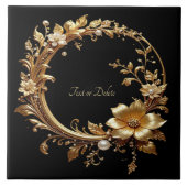 Golden Floral Ornate Frame Ceramic Tile タイル (正面)