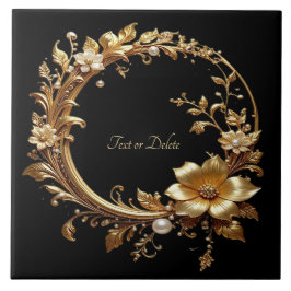 Golden Floral Ornate Frame Ceramic Tile タイル