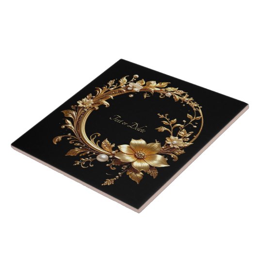 Golden Floral Ornate Frame Ceramic Tile タイル (側面)