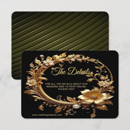 Golden Floral Ornate Frame Detail エンクロージャーカード (正面/裏面)