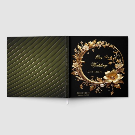 Golden Floral Ornate Frame Guest Book ゲストブック (全面)