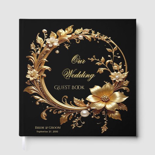Golden Floral Ornate Frame Guest Book ゲストブック (正面)