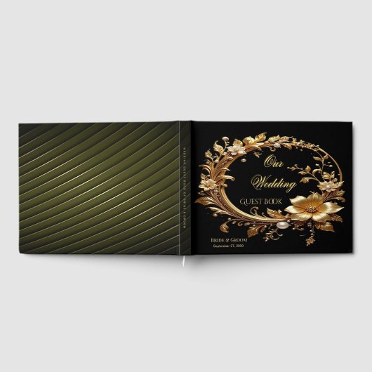 Golden Floral Ornate Frame Guest Book ゲストブック (全面)