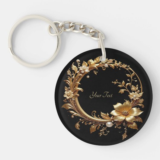 Golden Floral Ornate Frame Keychain キーホルダー (正面)
