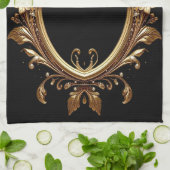 Golden Floral Ornate Frame Kitchen Towel キッチンタオル (折り畳み)