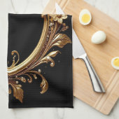 Golden Floral Ornate Frame Kitchen Towel キッチンタオル (四つ折り)