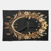 Golden Floral Ornate Frame Kitchen Towel キッチンタオル (横)