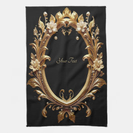 Golden Floral Ornate Frame Kitchen Towel キッチンタオル
