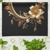 Golden Floral Ornate Frame Kitchen Towel キッチンタオル (折り畳み)