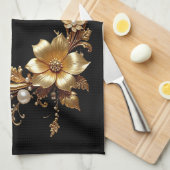 Golden Floral Ornate Frame Kitchen Towel キッチンタオル (四つ折り)