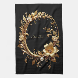 Golden Floral Ornate Frame Kitchen Towel キッチンタオル