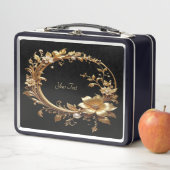 Golden Floral Ornate Frame Lunch box メタルランチボックス (インサイチュ)