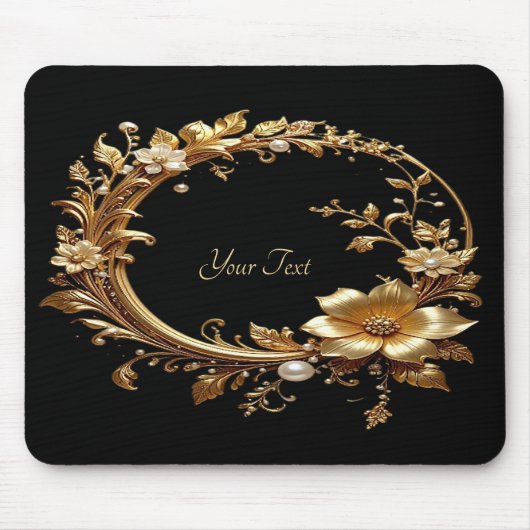 Golden Floral Ornate Frame Mousepad マウスパッド (正面)