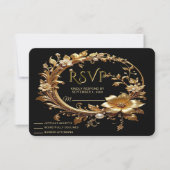 Golden Floral Ornate Frame RSVP Card (正面)