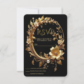 Golden Floral Ornate Frame RSVP Card (正面)