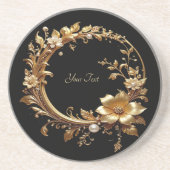 Golden Floral Ornate Frame Sandstone Coaster コースター (正面)